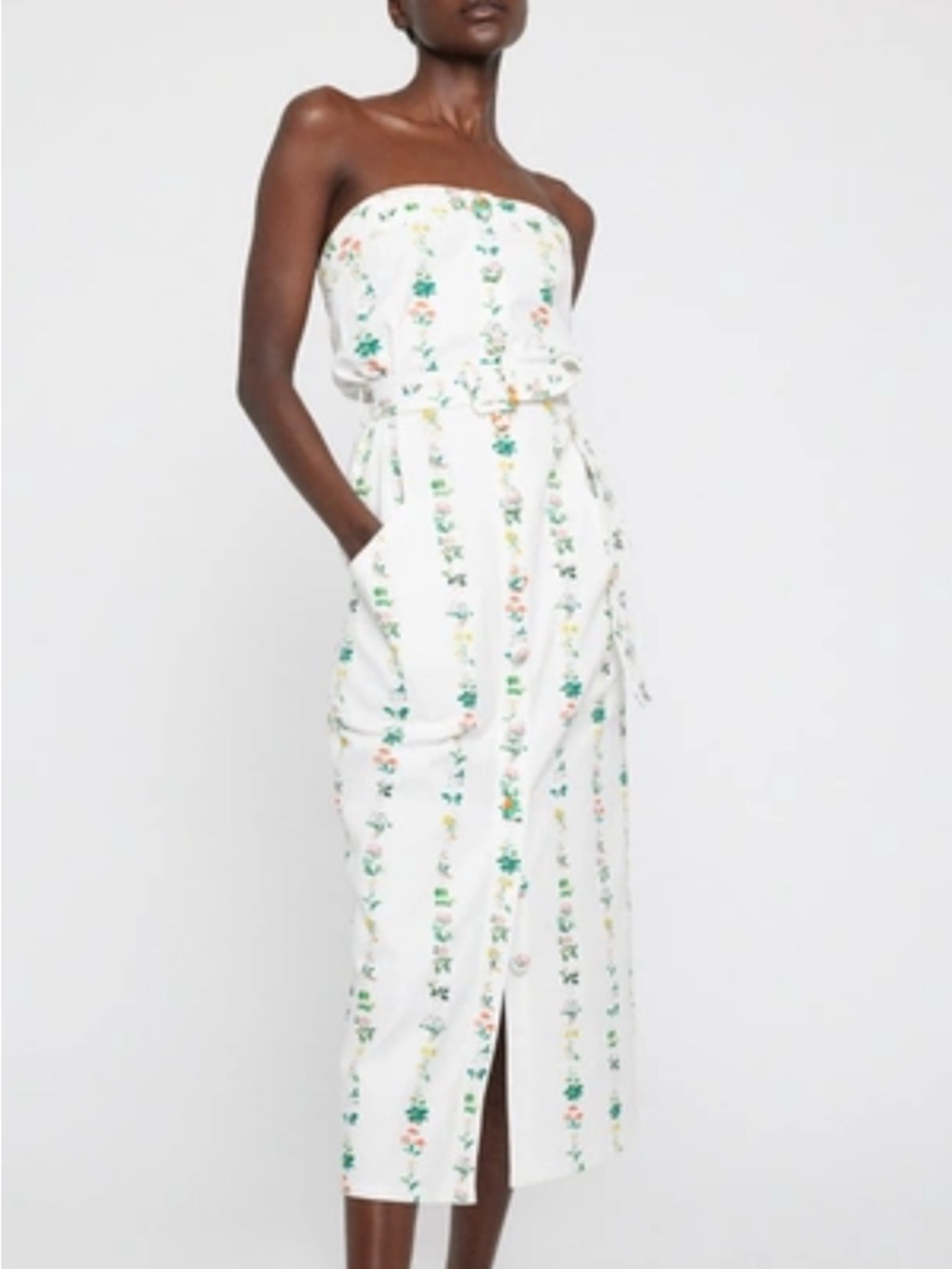 Adam Lippes sz. 14 (closer to 12) denim like strapless floral dress with stretch